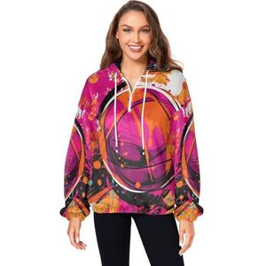 KAAVIYO Roze Schilderij Basketbal Kunst Pluizige Jas Trui Hoodie Hooded Zakken Fuzzy Fleece Sweatshirt Ronde hals Truien Hoodies voor Meisjes Vrouwen, Patroon, S