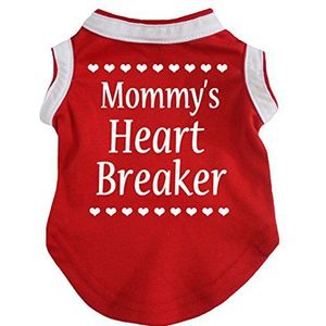 Petitebelle Puppy Kleding Hond Jurk Mama's Hart Breaker Rood Katoen T-Shirt, X-Small, Rood, Wit