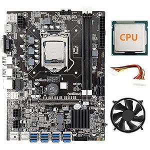 AMIUHOUN 8 Card B75 ETH Mijnbouw Moederbord+CPU+Koelventilator+24-pins Power Extension Kabel 8X USB3.0 (PCIE) Slot LGA1155 DDR3 SATA3.0