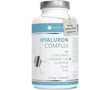 Hyaluronzuur Capsules Hoog Gedoseerd - 600 mg met Zink, Curcumine en Groene Thee-Extract - 180 hooggedoseerd Hyaluron Capsules met Biotine, Selenium en Zink voor Huid, Haar, Botten, Gewrichten.