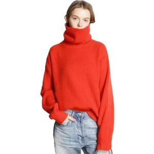 Lmtossey Dikke warme coltrui voor dames, winter, kasjmier, losse gebreide trui voor dames, Rood, L