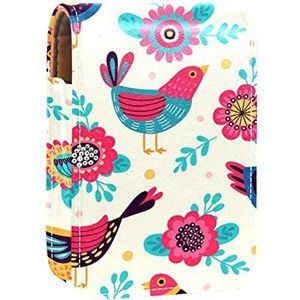 Mooie Pauw Draagbare Lipstick Case voor op reis, Mini Lipstick Opbergdoos met spiegel voor vrouwen dames, Lederen Cosmetische Pouch, Meerkleurig, 9.5x2x7 cm/3.7x0.8x2.7 in