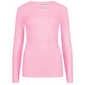 janisramone Dames T-shirt met ronde hals en lange mouwen, rekbaar, effen, basic jersey, casual T-shirt, Roze, 38-40