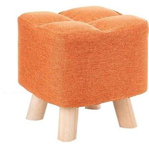 FYDZ Gestoffeerde Ottomaanse voetenbank - massief houten basis, perfect voor sofa, keuken, woonkamer en meer (oranje, 28x28x26cm)