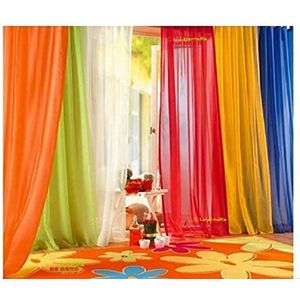 WPM 6-delige regenboog doorschijnend raampaneel kleurrijke achtergrond heldere gordijnen set voor speelkamer, kinderdagverblijven, slaapkamer limoen, oranje, rood, wit, felgeel, marineblauw gordijnen