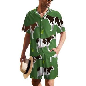 Cow Animal on Field Hawaiiaanse pak voor heren, set van 2 stuks, strandoutfit, shirt en korte broek, bijpassende set