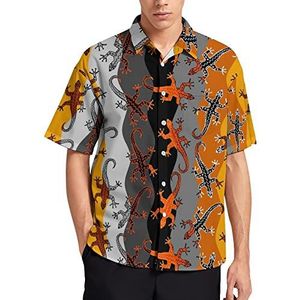 Bruin Tribal Lizards Mannen Korte Mouw T-Shirt Causale Button Down Zomer Strand Top Met Zak