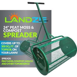 Landzie Spreider met verbeterde zijsluitingen, veenmosstrooier, metalen gaasmand, comfortabele handgrepen en compoststrooier voor gazon en tuin