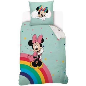 Minnie Regenboog Dekbedovertrek 140 x 200 cm + 1 kussensloop 63 x 63 cm - 100% katoen - Watergroen