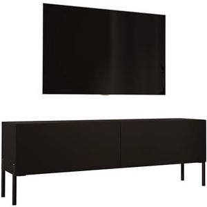 3E 3xE living.com TV-kast in mat zwart / zwart hoogglans met poten in zwart, A: B: 140 cm, H: 52 cm, D: 32 cm. TV-meubel, tv-tafel, tv-bank