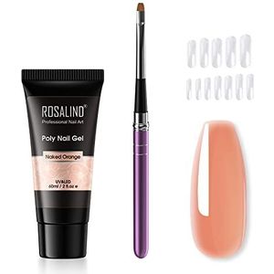 ROSALIND Nagelgelset, nek-poly-nagelgel met nagelborstel, nageltips, 60 ml, nude, uv-/led-nagellak, acrylnagels voor Quick Extension nagelverlenging, nagelgel zelf maken