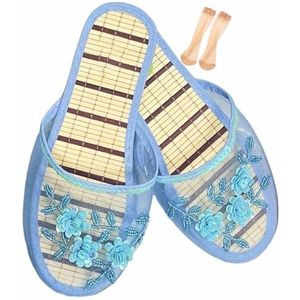 Chinese Mesh Slippers Voor Vrouwen, Vrouwen Bloemen Ademende Mesh Chinese Sandaal Slippers Met Sokken (Color : Blue, Size : 38 EU)