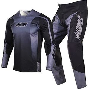 Willbros Motocross Jersey Broek Combo Mens MX Gear Set Crossmotor Offroad Rijden Racewear Volwassen Racing, Zwart Grijs, Jersey XL / Pants 36