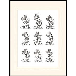 1art1 Mickey Mouse Poster Sketched - Multi Ingelijste Foto Met Passepartout | Muur Foto's | In Een Fotolijstje 40x30 cm