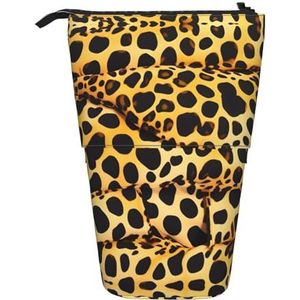Nbtghga Leuke Luipaard Prints Print Potlood Telescopische Klassieke Kunsten Stand Up Potlood Case Organizer Potlood Houder Make-up Tas Gift, Zwart, Eén maat