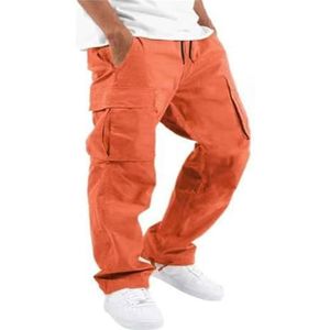 Casual Cargobroek For Heren Jogger, Elastische Taille, Werkkleding, Normale Pasvorm, Joggingbroek Met Trekkoord En Wijde Pijpen(Orange,3XL)