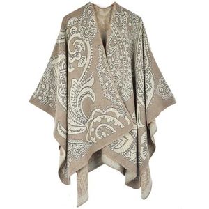 UBOHUZ Damesponcho, retro, sjaal, cape, kasjmier, trui, open voorkant, deken, wintermantel voor lente, herfst, winter, Kaki, One size