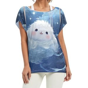 Space Blue Seal dames korte vleermuismouwen shirt ronde hals T-shirts losse tops voor meisjes, Patroon, M