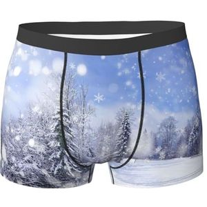 ZJYAGZX Winter Landschap Print Heren Zachte Boxer Slips Shorts Viscose Trunk Pack Vochtafvoerend Heren Ondergoed, Zwart, XL
