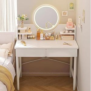 HRTLSS Make-up kaptafel met spiegel en verlichting, 3 verlichtingsmodi, moderne kaptafel met 3 laden, make-up make-uptafel voor slaapkamer (maat: 61 cm)