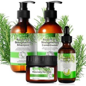 P-Beauty Rozemarijn haarverzorgingsset 2 - haarmasker 60 g, rozemarijnolie 60 ml, shampoo 300 ml & conditioner 300 ml, voor haargroei en hoofdhuid | haarverzorgingskuur, haarverzorgingsolie,