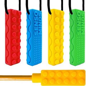 Chew Ketting Bundel - Siliconen Chewies - Geweldig hulpmiddel voor sensorisch, autisme, ADHD, bijten, orale motor - Chewy Stick/Tube speelgoed sieraden voor jongens, meisjes, kinderen, volwassenen - door Senso Minds (5 stuks)