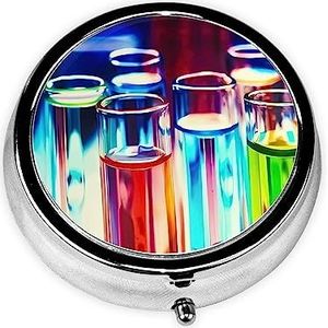 Pillendoos Chemie Reageerbuis Ronde Pil Case 3 Compartiment Geneeskunde Pil Organizer Leuke Pil Organizer Draagbare Reizen Pillbox Geneeskunde Vitamine Kabeljauw Leverolie Opbergdoos Unieke Gift