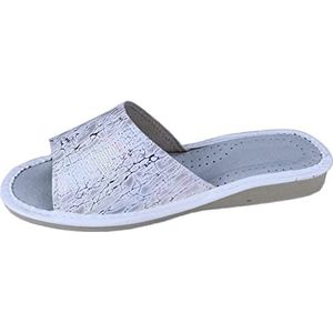 APREGGIO Pantoffels voor dames, leer, pantoffels, damespantoffels, pantoffels met rubberen zool, zilver, 36 EU