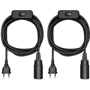 ledscom.de 2 stuks textielkabel LEHA, stekker, schakelaar, zwart, 3 m, fitting, 1x E14 max. 60W