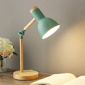 Nordic Modern Creative tafellamp slaapkamer bedlampje kinderen kantoor oogbescherming leestafellamp verstelbare bureaulamp E27 hout metaal nachtlamp (groen)