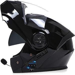 Integraalhelm, bluetooth, inklapbare modulaire helm, ingebouwde luidspreker, headset, microfoon, geïntegreerde helm met dubbel vizier, ECE-gecertificeerd, motorhelm, voor dames en heren
