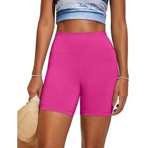 CRZ YOGA Dames Zwembroek Buikbeheersing Hoge Taille Zwembroek Sport Strand Zwembroek Watersport Korte Broek Hibiscus Purple M