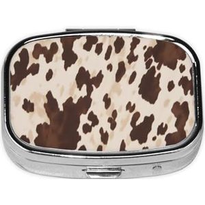 Compacte vierkante pillendoos bruine koeienvlekken draagbare medicatiepillenorganisatordispenser met compartimenten | Kleine pillendoos voor op reis voor portemonnee en zak