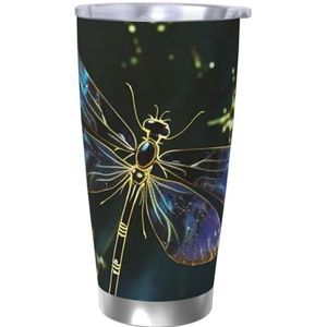 FHEBNDS 20oz beker met deksel en rietje, roestvrij staal geïsoleerde koffiemok, dubbelwandige vacuüm reizen thermische kopjes libelle reismok lekvrije auto beker geschenken