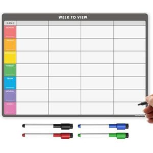 TMS A4 Magnetische Weekplanner Whiteboard voor koelkast | Droogafwisbare maaltijdplanner, kalender of memobord | Plan gezins- of zakelijke taken | Droogwis-to-do-lijstmagneet | met 4 droogwispennen