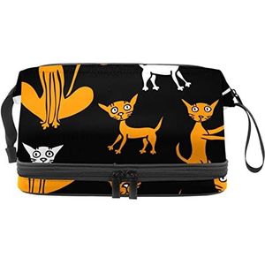 Dubbellaags Cosmetische Tas Kat Draagbare Make-up Tas Reizen Organizer Pouch Voor Vrouwen Meisjes Toiletries Tassen, Meerkleurig, 27x15x14 cm/10.6x5.9x5.5 in, Make-up zakje