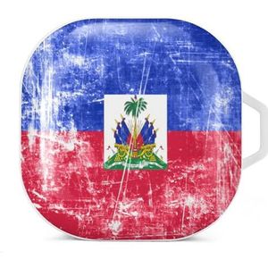 Vintage Haïti vlag oortelefoon hoesje compatibel met Galaxy Buds/Buds Pro schokbestendig hoofdtelefoon hoesje wit stijl