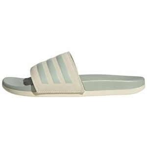 adidas Women's Adilette Comfort Slide Sandal, Wonder White/Linen Green Met./Linen Green Met, 9
