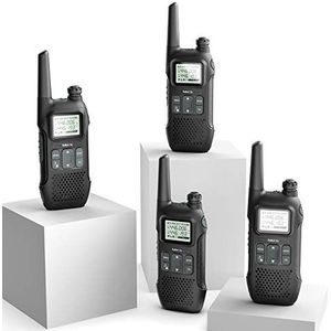Radioddity PR-T1 PMR446 Walkie Talkie Set met LCD-display, radio 4 km bereik, 16 kanalen PMR446 licentievrij, oplaadbare accu met headset voor avontuur, outdoor-activiteiten, camping, 4 stuks