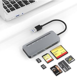 7-in-1 USB 3.0 Multi SD-kaartlezer, geheugenkaartlezer leest 5 kaarten tegelijkertijd, ondersteunt 5 Gbit/s snelheid, Memory Stick Pro Duo adapter voor SD/SDXC/SDHC/Micro SD/CF/XD/MS/MMC SD-lezer