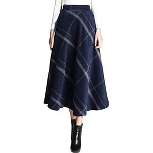 BiilyLi Vrouwen Winter Wollen Maxi Rok Elegante Plaid Warm Gestreepte Hoge Taille Casual Party A-lijn Elastische Taille Lange Rok, 10, XXL