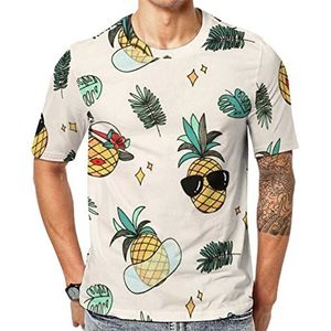 Grafisch T-shirt met ananaspatroon voor heren met korte mouwen en ronde hals print casual T-shirt L