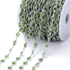 1 meter 6 mm kleurrijke kristallen kralen kralenketting glazen kralen ketting ketting bevindingen voor doe-het-zelf armband sieraden maken benodigdheden-groen-rhodium
