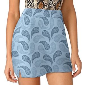 Lichtblauw Paisley Dames Skorts Hoge Taille Tennis Rok Gelaagde Korte Mini Rok Culottes Skorts Met Zakken XL