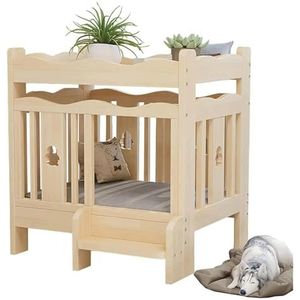 hondenbed Houten hondenbedframe Verhoogd koelhuis Hondenkennel voor middelgrote kleine honden Hondenhuis met hek Dierenopvang Stevige structuur