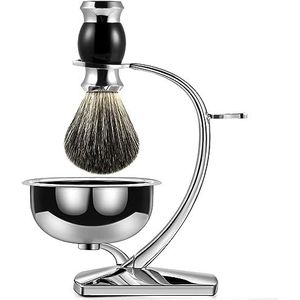 GRUTTI Natte scheerset voor heren, 3 stuks, scheerborstel voor scheerborstels, scheerhouder, roestvrij staal, scheerkom, compatibel met veiligheidsscheermes, patroonscheerapparaat