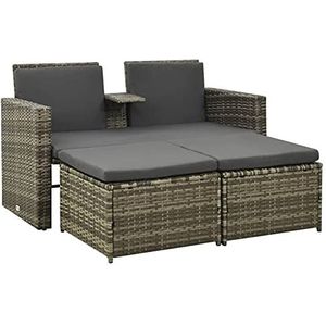 Susany 3-delig 2-zits lounge-sofa tuinbank met tafel & kruk voor tuin, balkon en terras incl. zitkussen, polyrotan grijs