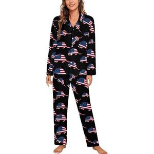 Armadillo USA Vlag Lange Mouw Pyjama Sets Voor Vrouwen Klassieke Nachtkleding Nachtkleding Zachte Pjs Lounge Sets