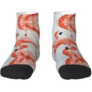 Flamingo's op witte print veelzijdige sportsokken voor casual en sportkleding, geweldige pasvorm voor voetmaten 36-45, Flamingos op wit, Eén Maat