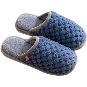 JadeRich Vrouwen Mannen Contrasterende Kleur Fuzzy Pluche Slippers Warme Comfortabele Faux Bont Antislip Paar Stijl Thuis Schoenen, marineblauw, 5/6 UK